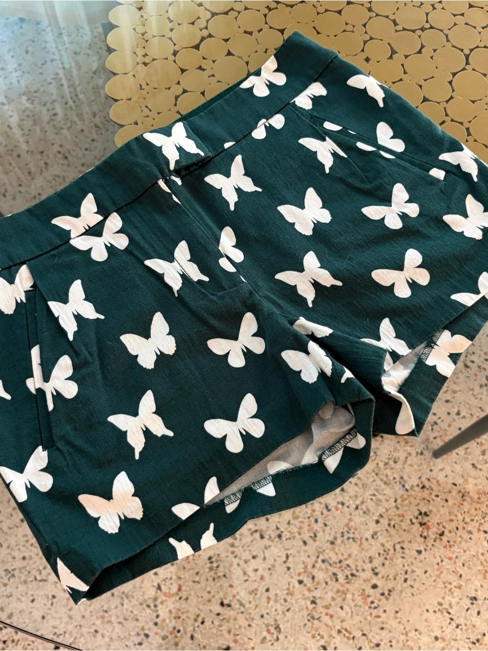 J CREW Green White Butterflies Cotton Shorts!  Pockets! Excellent condition! S 4